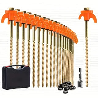 Heavy Duty Tent Stakes,  Metal Ground Anchor Screw-In, Threaded Ground Anchors with Hex Head