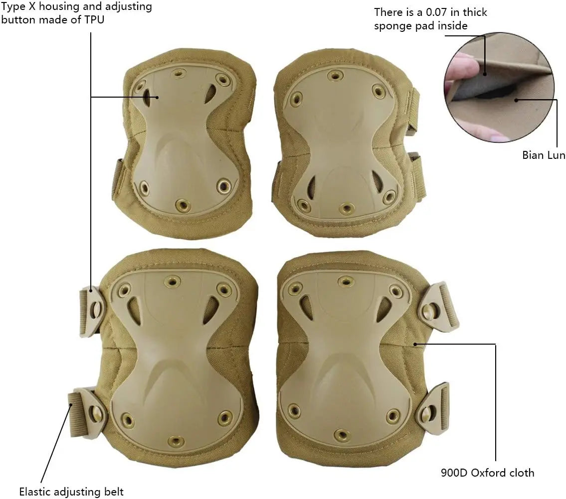 Tactical Combat Knee & Elbow Protective Pads Set for Outdoor CS Paintball Game Cycling Safety Skateboarding Gear Skates Knee Pro
