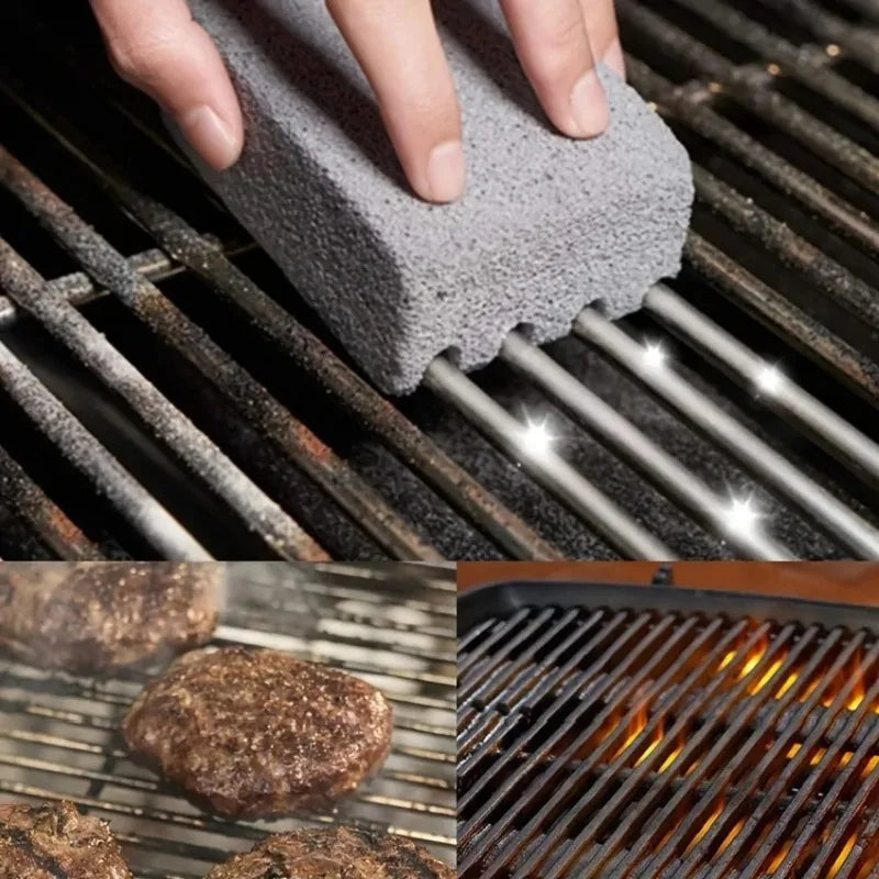 1PC BBQ Grill Cleaning Brush with Pumice Brick Block - Outdoor Kitchen Barbecue Cleaning Tool for Grill Rack