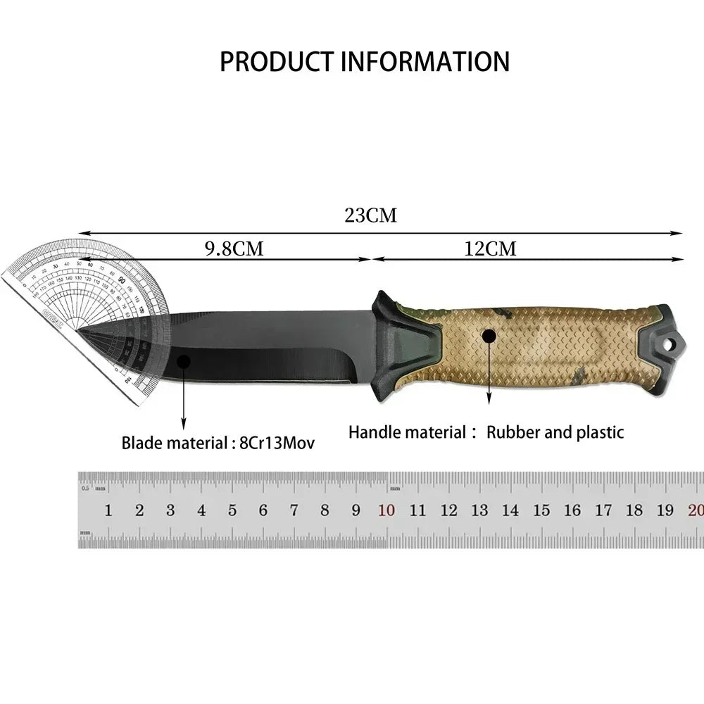 Camouflage GB 1500 StrongArm Full Tang Fixed Blade Knife 8Cr13Mov Black Blade Rubber Handles Tactical Hunting Military Knives