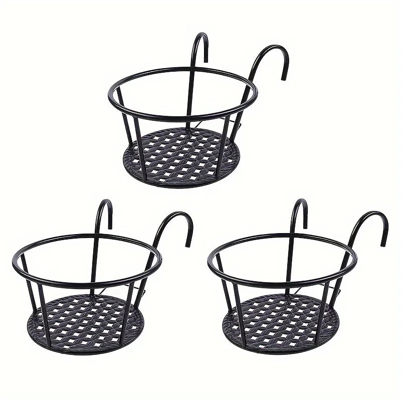 One pack of 1/2/3 iron art hanging flower pots with hanging hooks, metal plant planting hanging basket, detachable, for balcony