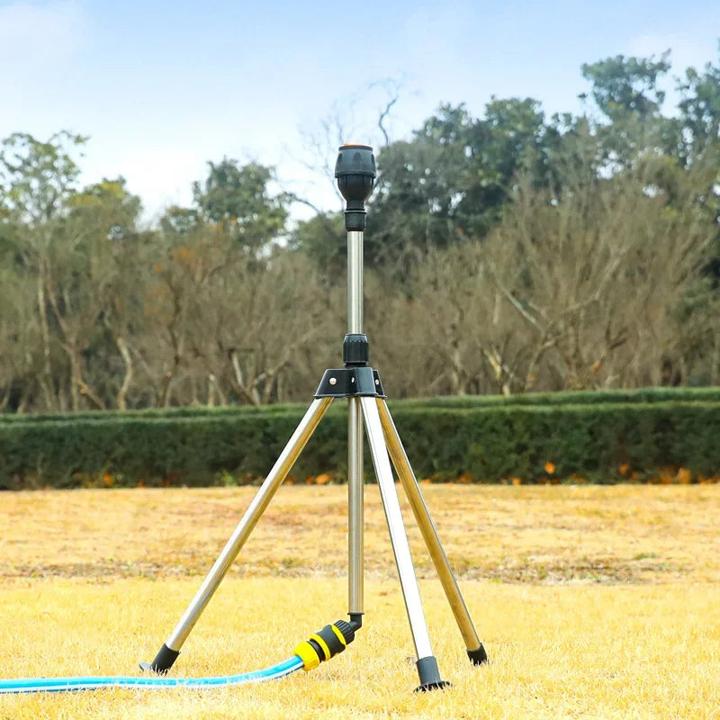 360-Degree Garden Automatic Rotating Sprinkler Stainless Steel Tripod Set Irrigation Stand Water Jet Garden Lawn Sprinkler Tool
