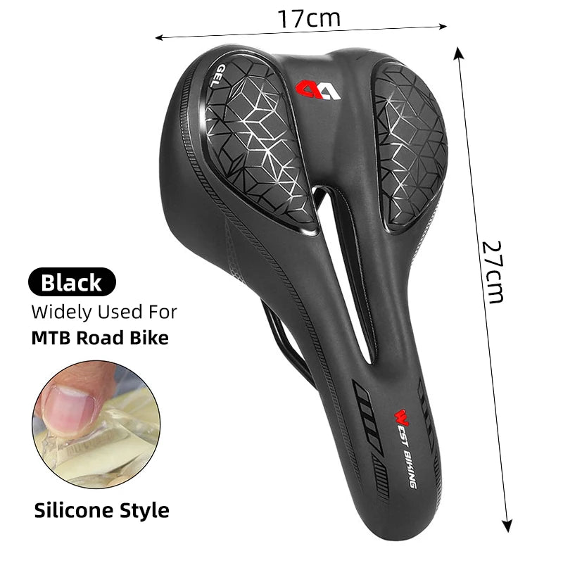 WEST BIKING MTB Bike Bicycle Saddle Rail Hollow Breathable Absorption Rainproof Soft Comfortable Sponge Casual Road Cycling Seat
