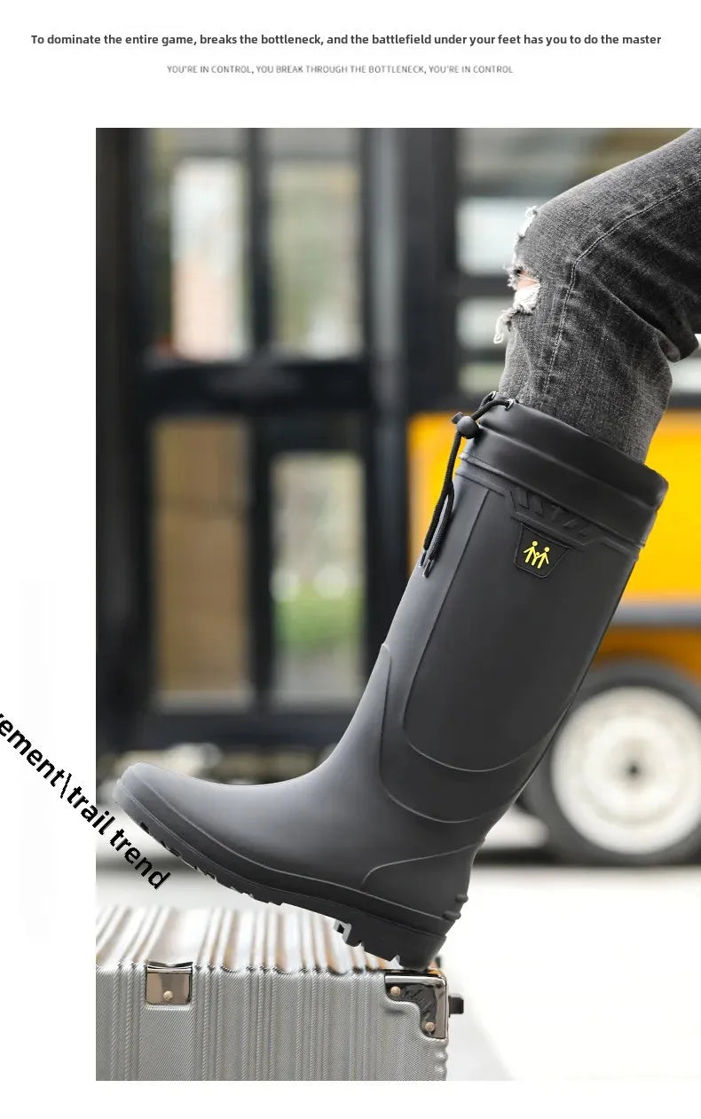 Comfortable High-Tube Men's Rain Boots Outdoor Versatile Waterproof Fishing Shoes Korean Style Delivery Car Wash Shoes Men's Wat
