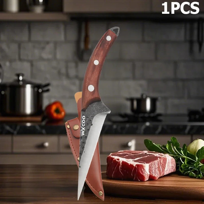 WXCOO Hand-Forged Butcher Knife Stainless Steel Kitchen Knife Full Tang Meat Cleaver Boning Chef Knife for Barbecue Cooking