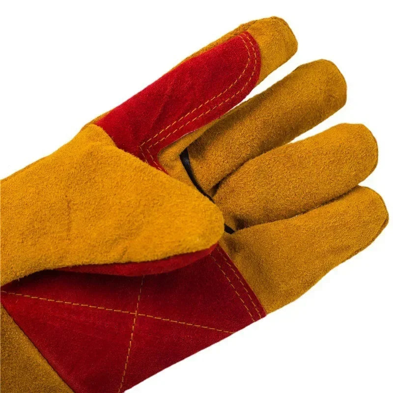 23.6 Inch Long Sleeves Leather Welding Gloves, Heat Resistant Stove Fire and Barbecue Gloves, Puncture Resistant Gloves for Gard