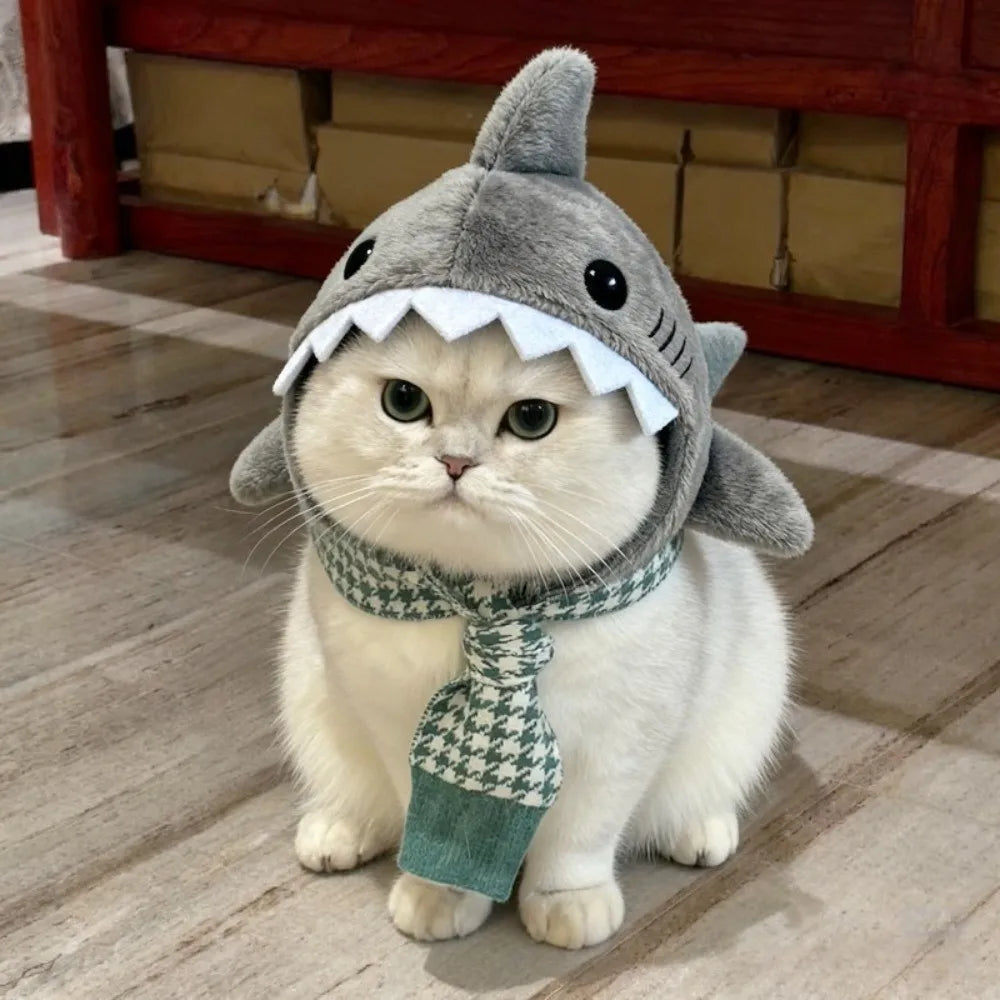 Funny Adjustable Cat Shark Headdress Warm Soft Cat Decorative Hat Cute Cartoon Cat Warm Hat Cosplay Party