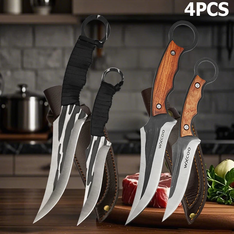 WXCOO Hand-Forged Butcher Knife Stainless Steel Kitchen Knife Full Tang Meat Cleaver Boning Chef Knife for Barbecue Cooking