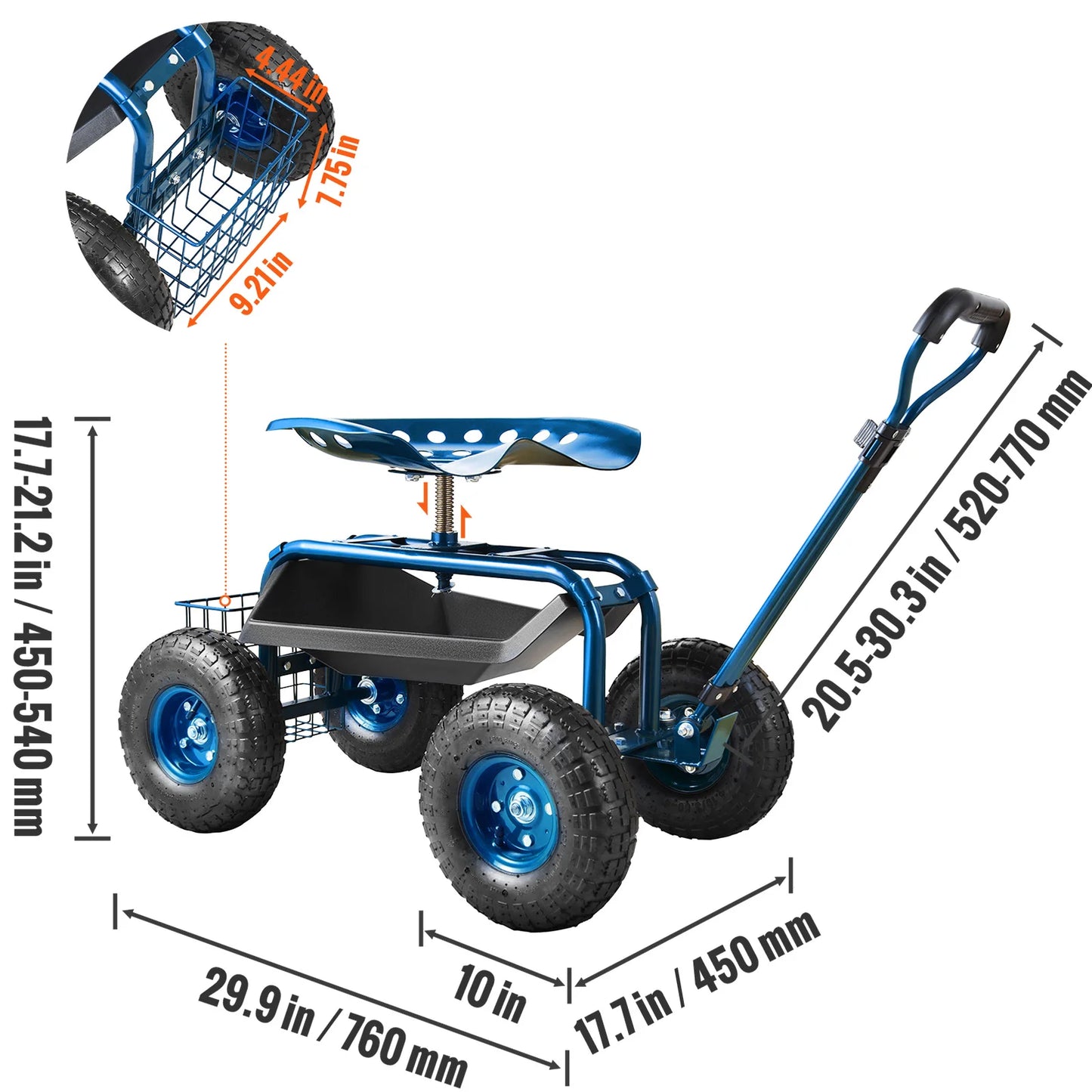 Rolling Workseat with Wheels Gardening Stool for Planting Degree Swivel Seat Wagon Scooter with Steering