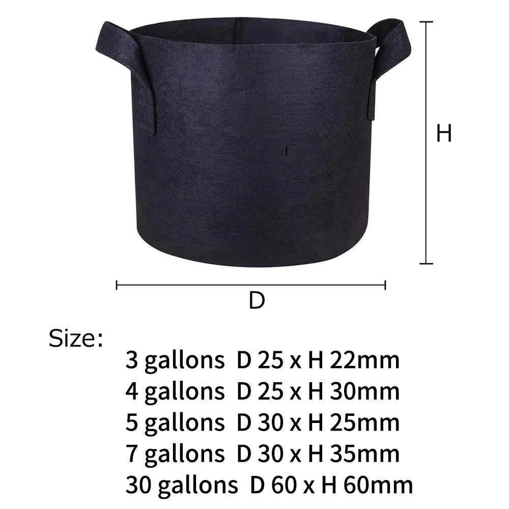 5-Pack Grow Bags/Aeration Fabric Pots with Handles(Available Capacities: 3 Gallon，4 Gallon, 5 Gallon, 7 Gallon, 30 Gallon)