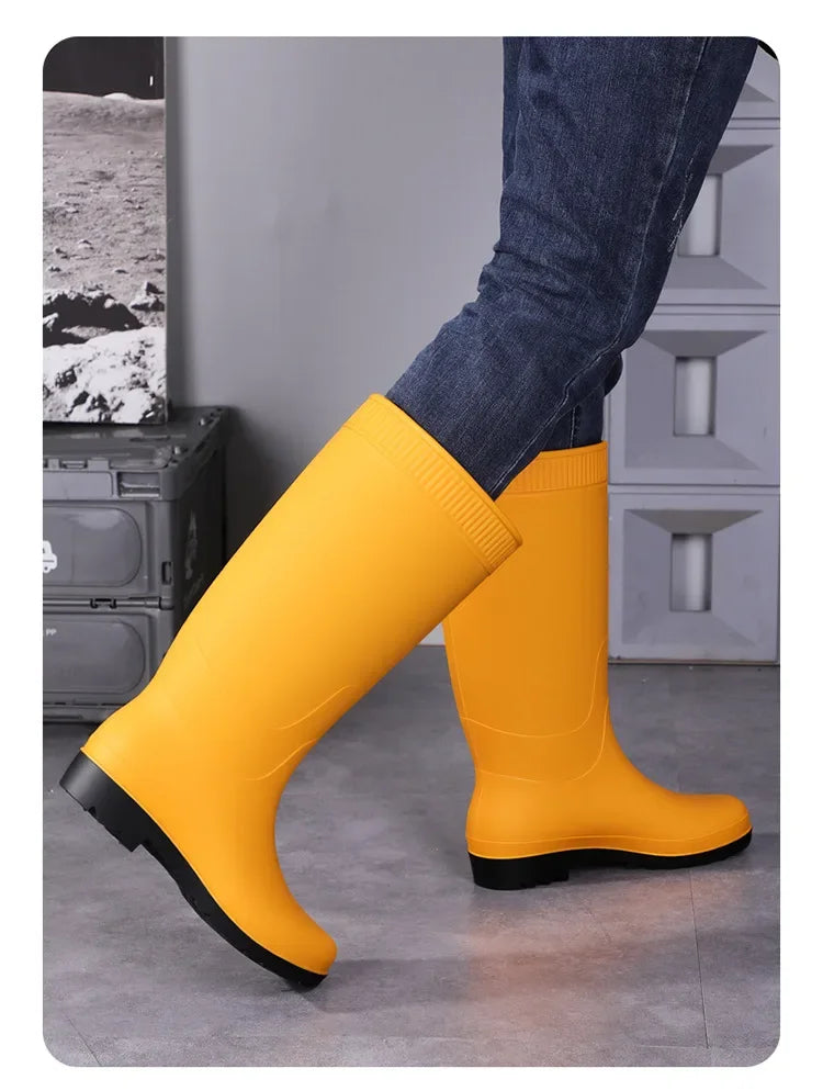 Men's Fashionable Long Tube Rain Boots Anti-Slip Waterproof Wear-Resistant Outdoor Fishing Car Wash Thick Bottom Shoes