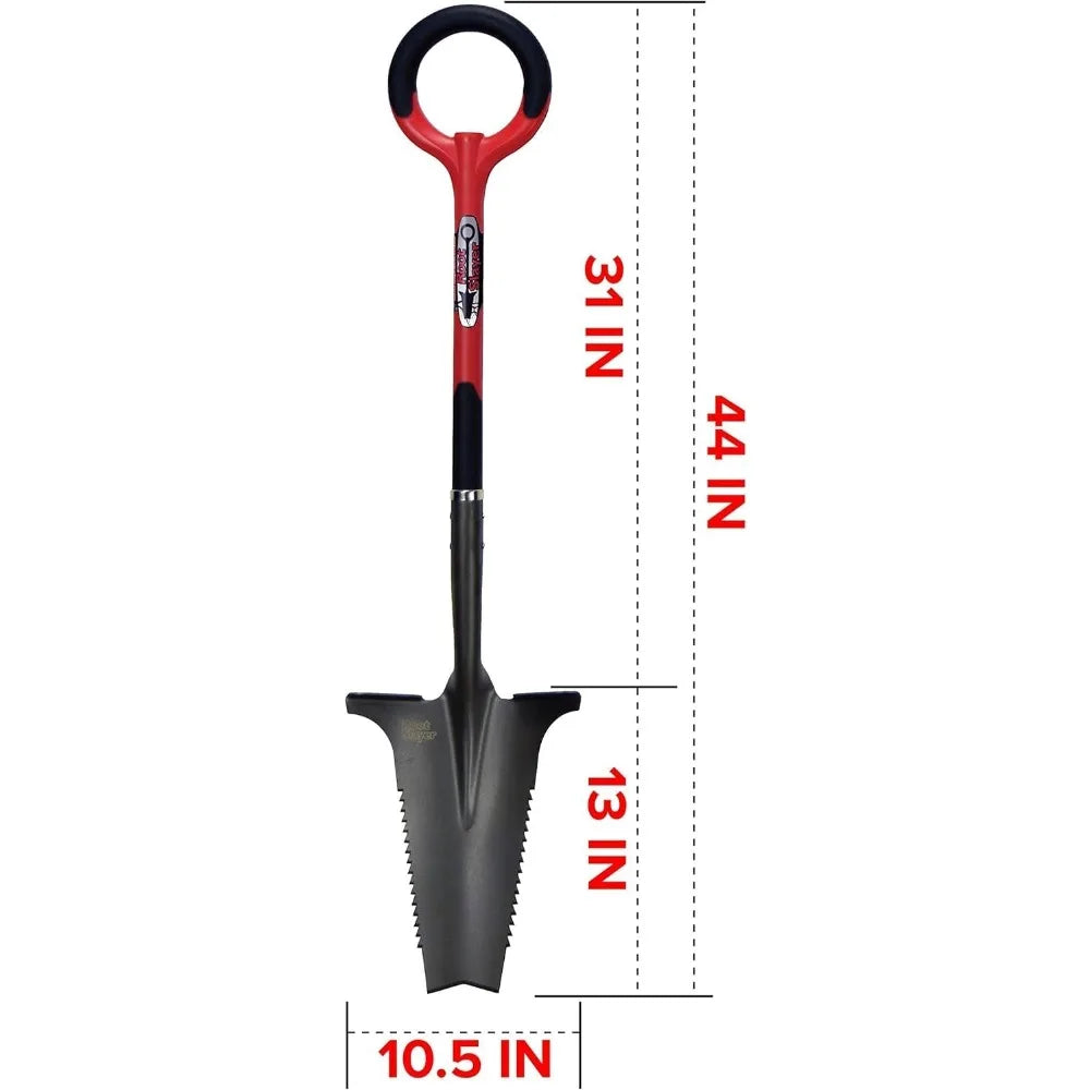 Heavy Duty Garden Shovel with Serrated Steel Blade for Digging and Cutting Roots