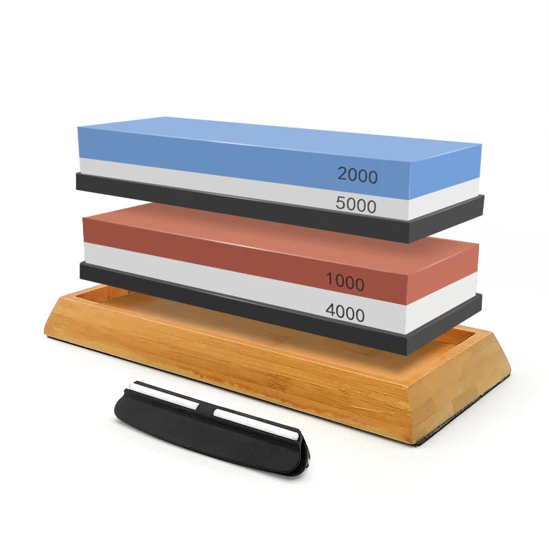 2in1 Professional Sharpening stones Knife sharpener Double-side Whetstone Grinder stone Watster stone Bamboo base Angle guide