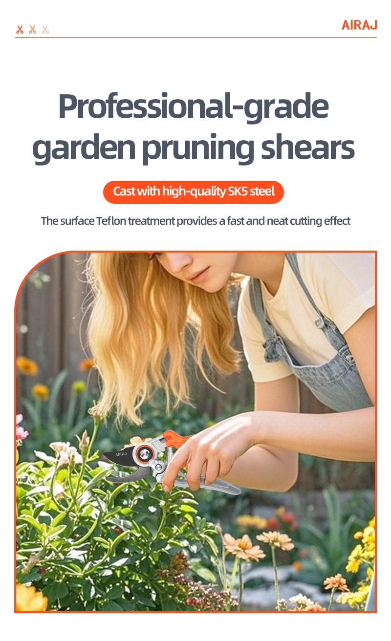 AIRAJ Pruning Shears Full Category, Multi-gear Adjustment Large Opening Super Sharp Manual Trimmer Professional Garden Shears