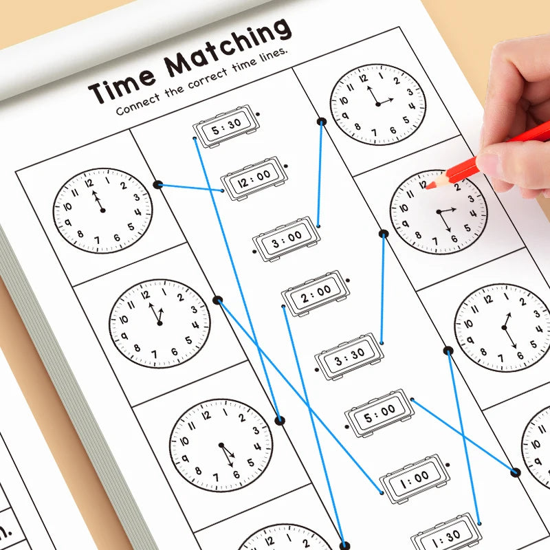 Children's Time Concept Practice Workbook, Suitable for Home School and Kindergarten Activities, Includes Reading and Math Practice Sheets, Perfect for Classroom Teaching and Back-To-School Supplies. Christmas Gifts.