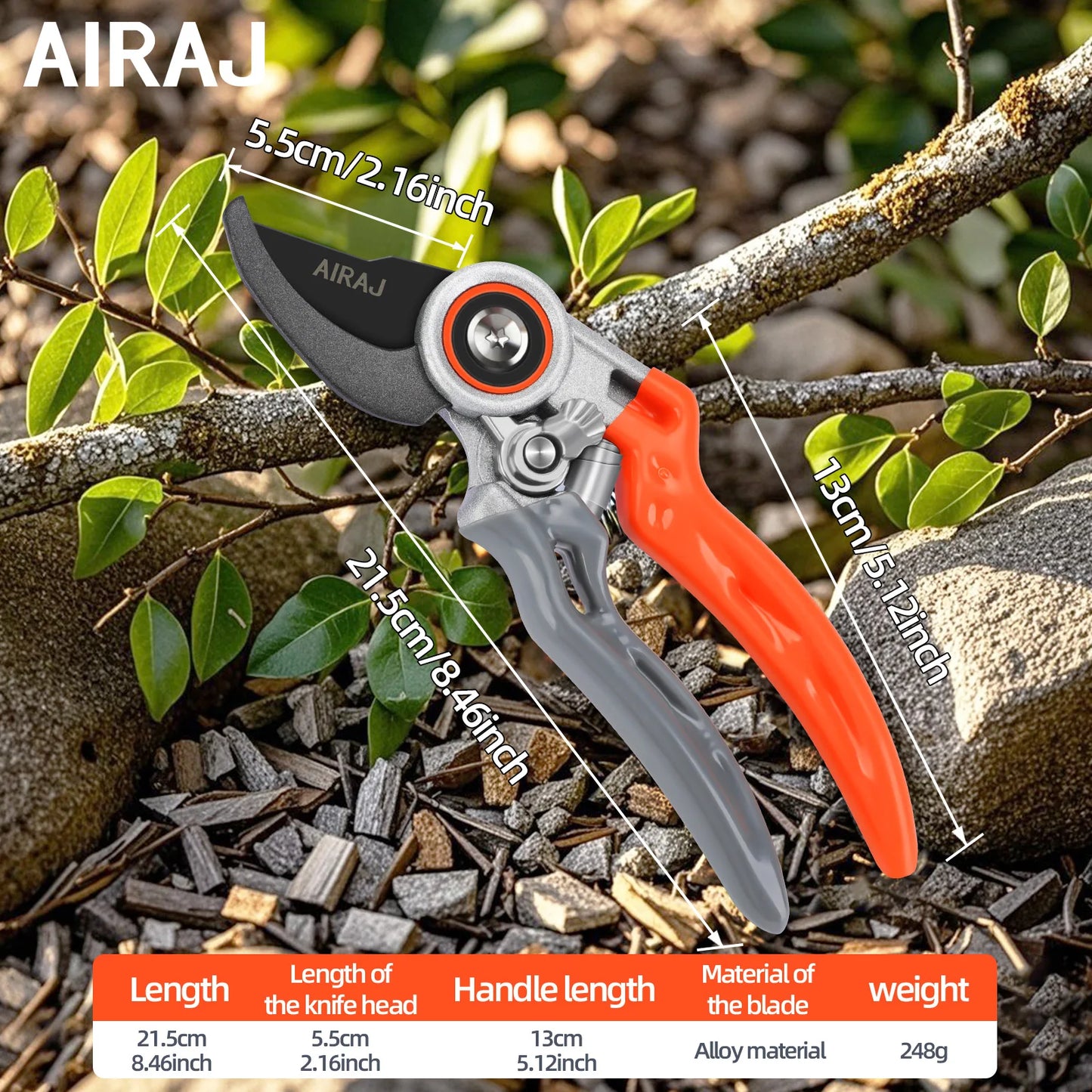 AIRAJ Pruning Shears Full Category, Multi-gear Adjustment Large Opening Super Sharp Manual Trimmer Professional Garden Shears