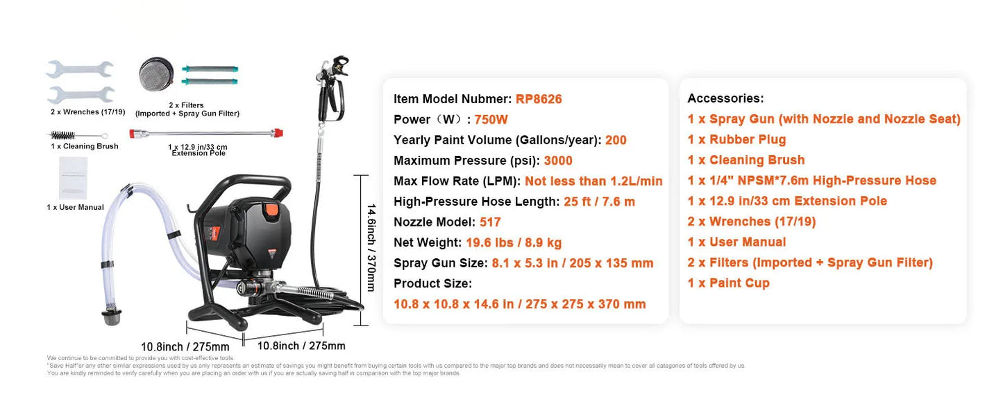 SucceBuy 750W 950W Airless Paint Sprayer 3000PSI High Efficiency Electric Airless Sprayer Handheld Paint Sprayers Home Interior