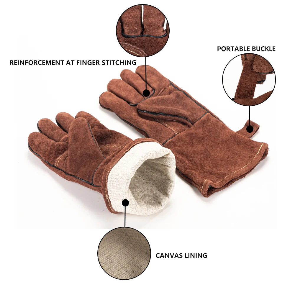 14 Inch Welding Gloves For Welder Work Gloves Thick Cow Split Leather Heat Resistant Oven BBQ Gloves For Grill Heat Insulation
