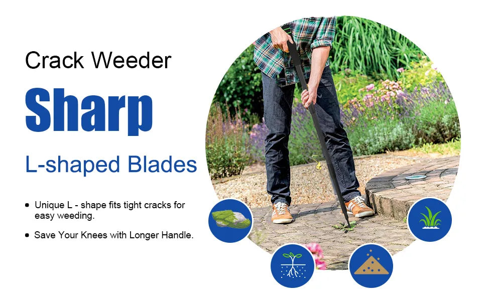 Crack Weeder Tool Long Handle Crack Weeder Crevice Weeding Tool L Shaped Multiple Sharp Blades Efficient Weeding for Narrow Spac