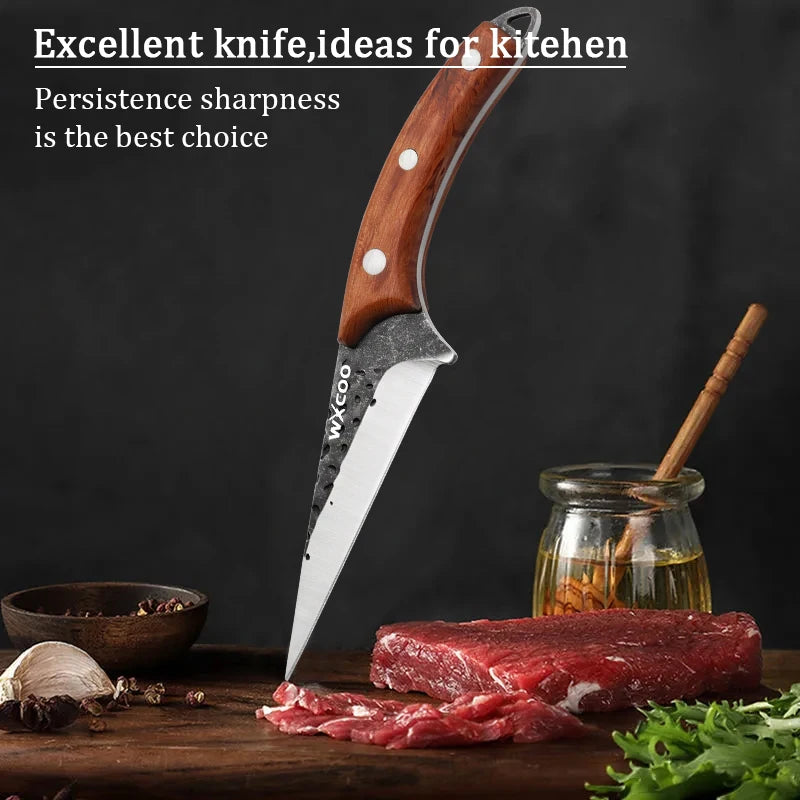 WXCOO Hand-Forged Butcher Knife Stainless Steel Kitchen Knife Full Tang Meat Cleaver Boning Chef Knife for Barbecue Cooking