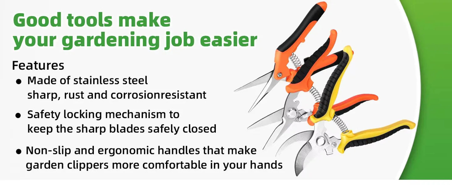 3PCS Gardening Scissors Set Ergonomic Non-Slip Handles Safety Lock Pruning Shears Beginner Gardening Set Can Cut Roses and More!