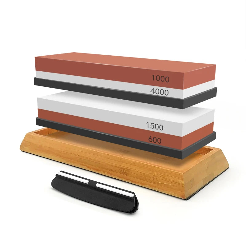 2in1 Professional Sharpening stones Knife sharpener Double-side Whetstone Grinder stone Watster stone Bamboo base Angle guide