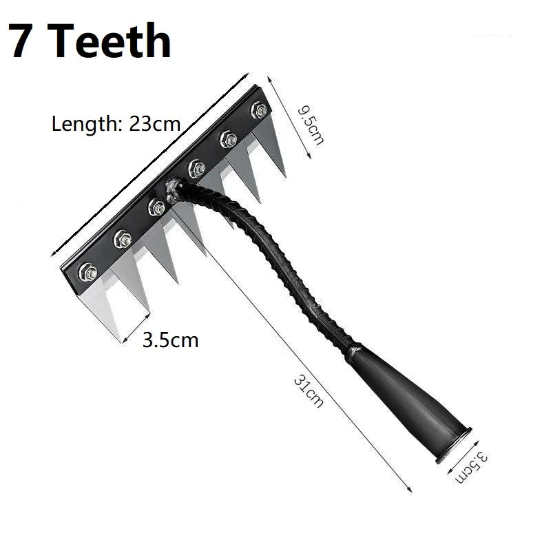 5/6/7/8Teeth Agricultural Rake Soil Loosening Weeding Tool Multifunction Metal Weeding Rake Garden Weeding Rake Gardening Tools