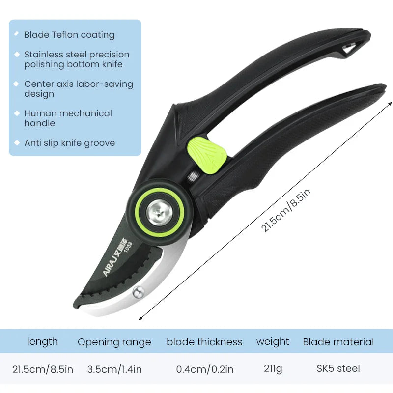 AIRAJ Pruning Shears Full Category, Multi-gear Adjustment Large Opening Super Sharp Manual Trimmer Professional Garden Shears