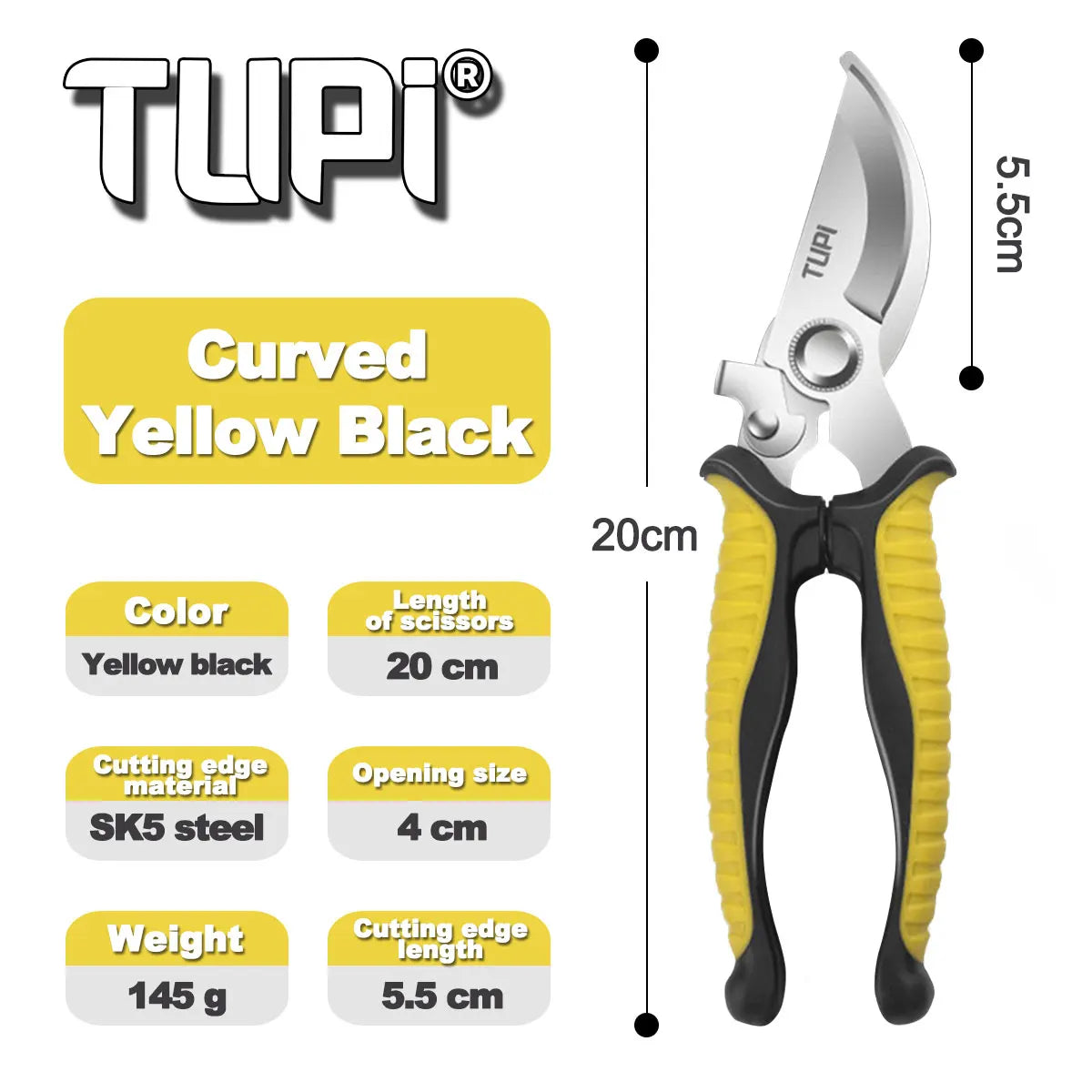 TUPI Stainless Steel Pruning Shears Sharp Branch Scissors with Non Slip Handle for Garden Fruit Tree Trimming Tools