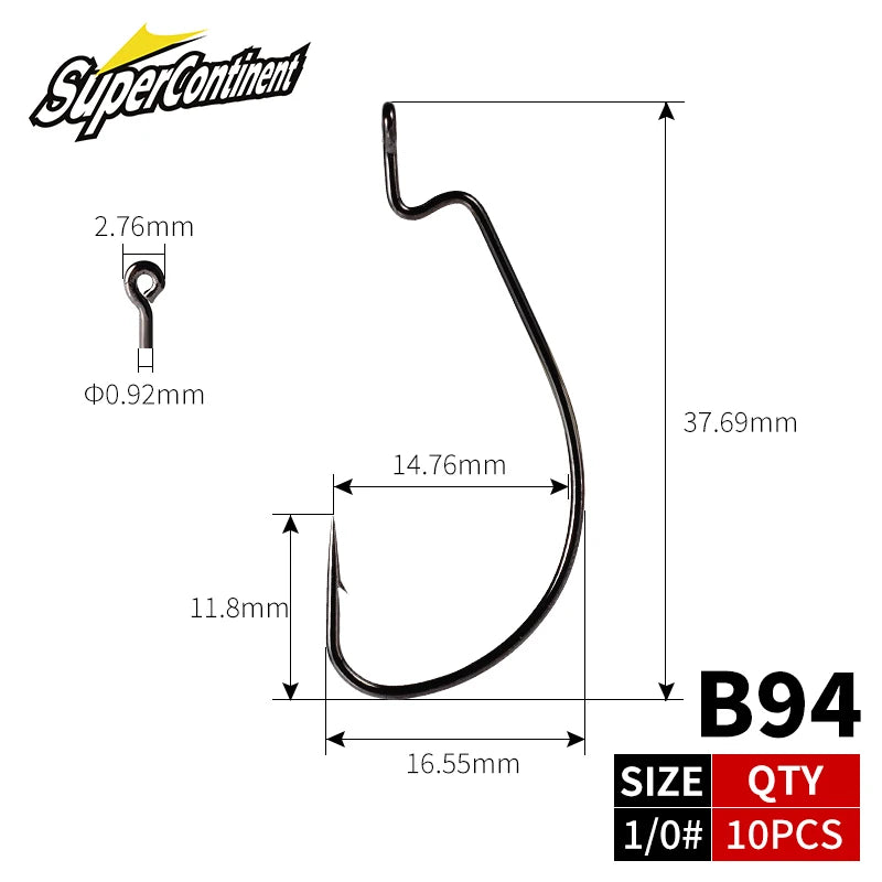 Supercontinent 10pcsB94Fishing hook Offset 6# - 3/0# crank hook for soft worm bait fishhook crankbait fishing tackle accessories