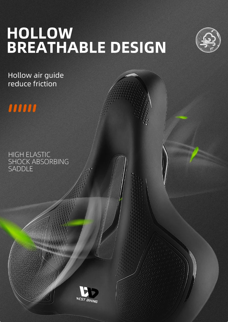WEST BIKING MTB Bike Bicycle Saddle Rail Hollow Breathable Absorption Rainproof Soft Comfortable Sponge Casual Road Cycling Seat