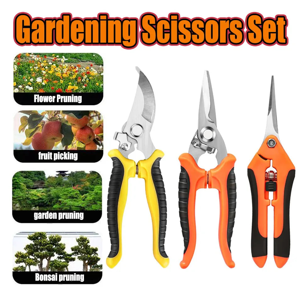 3PCS Gardening Scissors Set Ergonomic Non-Slip Handles Safety Lock Pruning Shears Beginner Gardening Set Can Cut Roses and More!