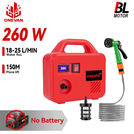 ONEVAN 260W Portable Electric Water Sprayer Lawn Sprinkler 150M Cordless Water Pump Garden Watering Tools For Makita Battery Pin