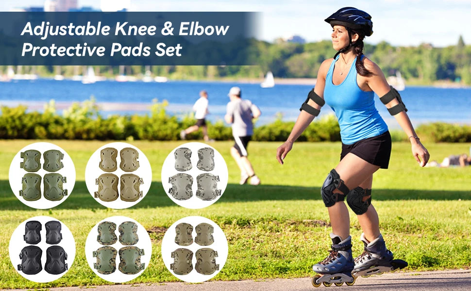 Tactical Combat Knee & Elbow Protective Pads Set for Outdoor CS Paintball Game Cycling Safety Skateboarding Gear Skates Knee Pro