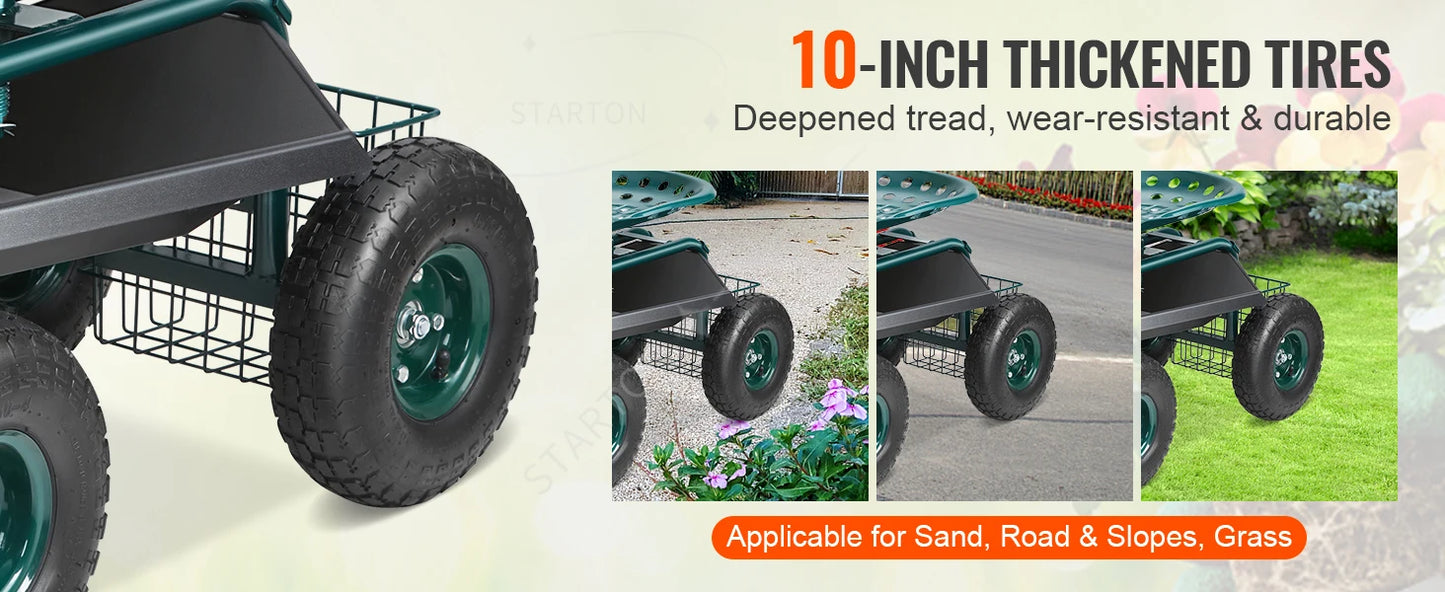 Rolling Workseat with Wheels Gardening Stool for Planting Degree Swivel Seat Wagon Scooter with Steering