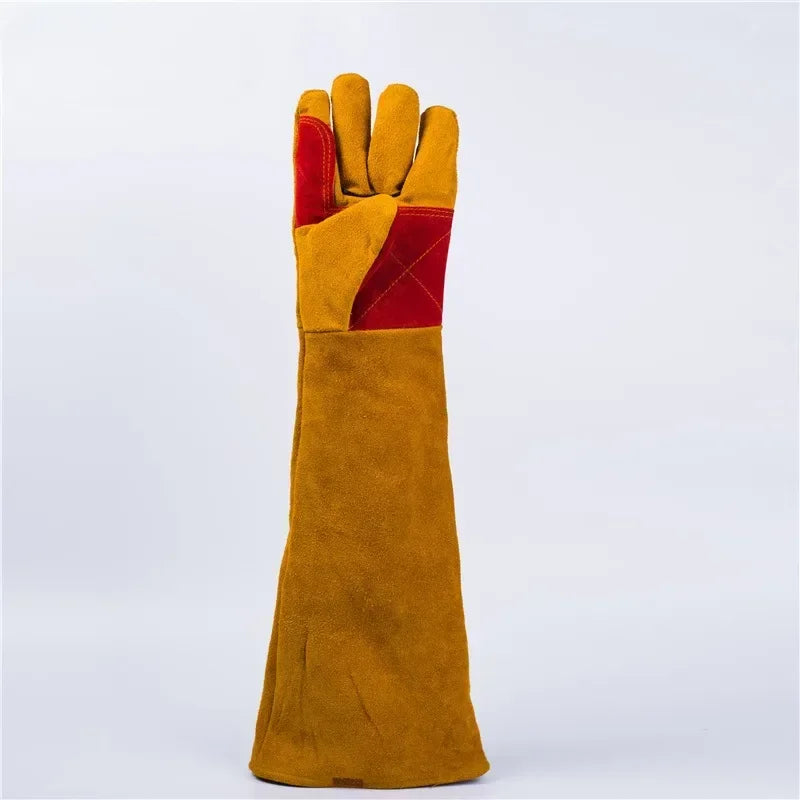 23.6 Inch Long Sleeves Leather Welding Gloves, Heat Resistant Stove Fire and Barbecue Gloves, Puncture Resistant Gloves for Gard