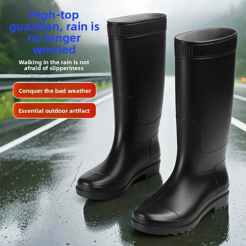Men's Fashionable Long Tube Rain Boots Anti-Slip Waterproof Wear-Resistant Outdoor Fishing Car Wash Thick Bottom Shoes