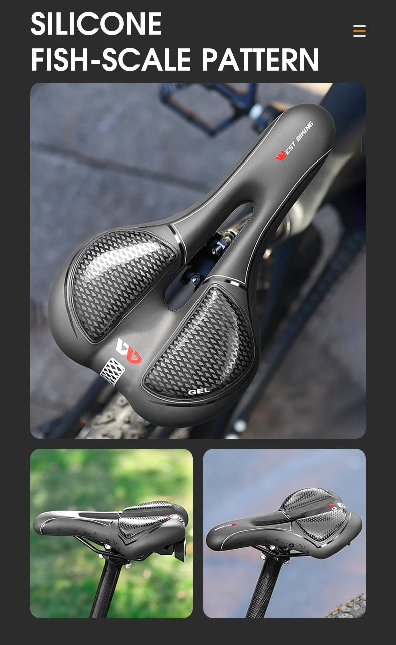 WEST BIKING MTB Bike Bicycle Saddle Rail Hollow Breathable Absorption Rainproof Soft Comfortable Sponge Casual Road Cycling Seat