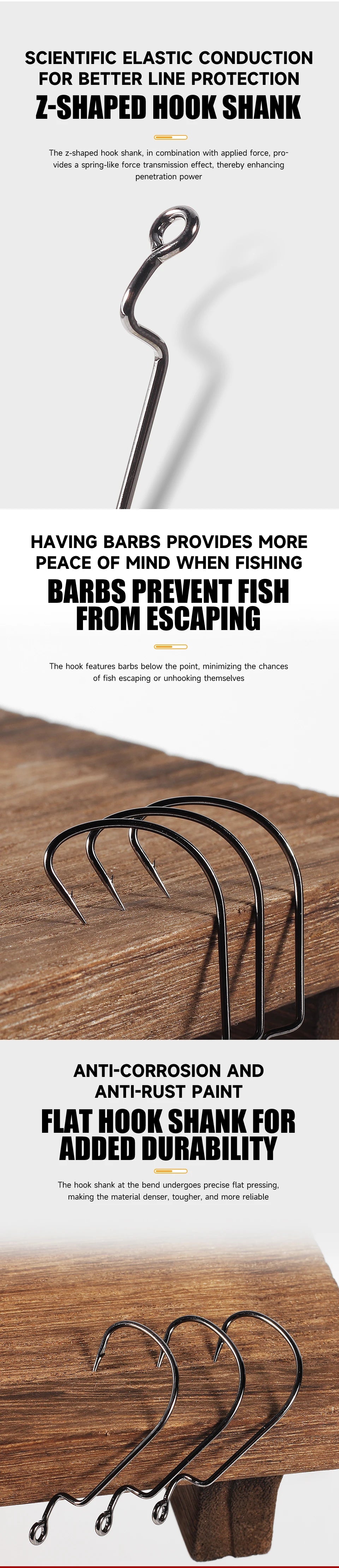 SUPERCONTINET 10pcs/lot Fishing Soft Worm Hooks High Carbon Steel Wide Super Lock Fishhooks Lure Softjerk Hooks