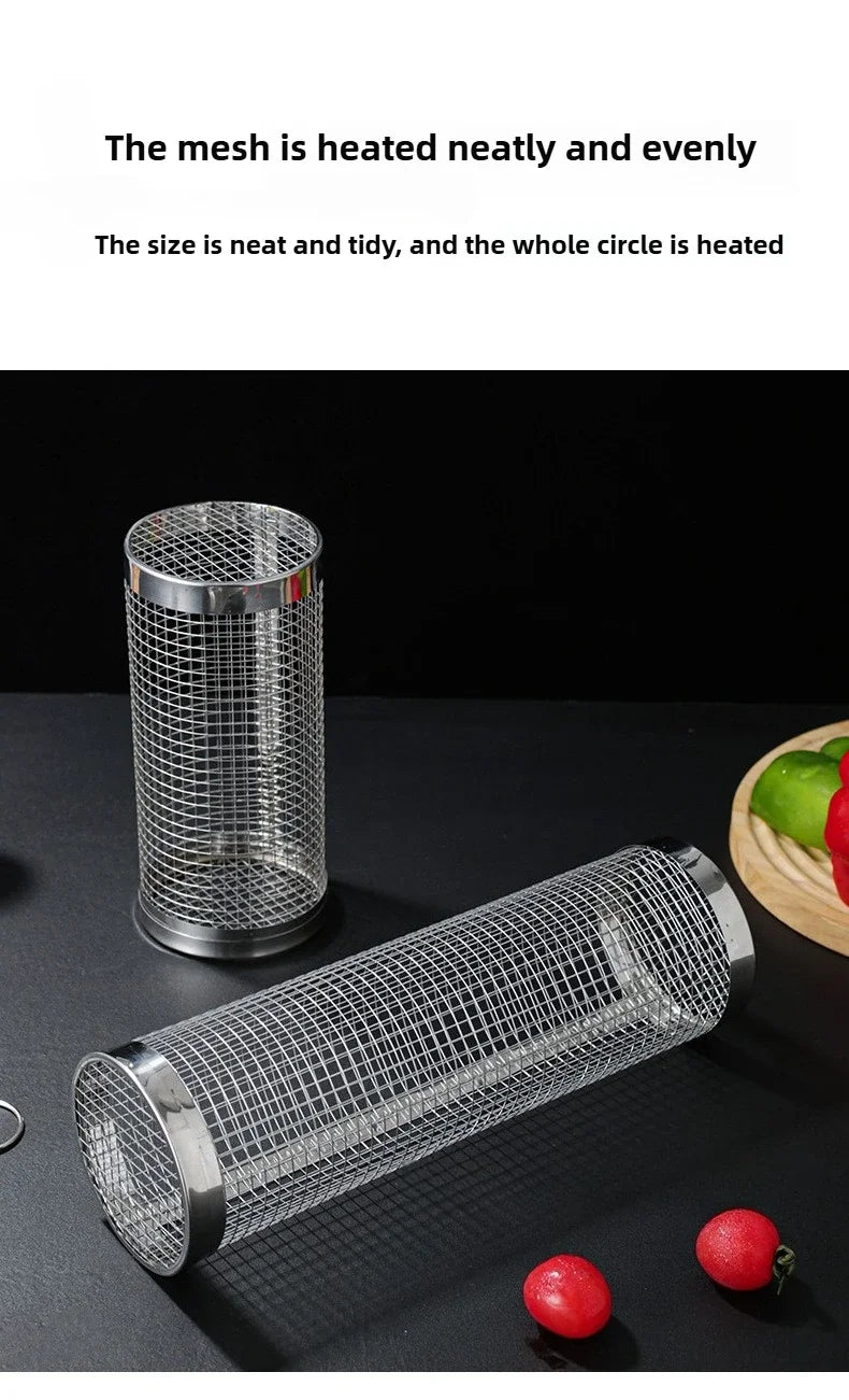 2pcs Rolling Grilling Baskets for Outdoor Grill Bbq Net Tube Stainless Steel Round Mesh Rotation Barbecue Cage grill Accessories