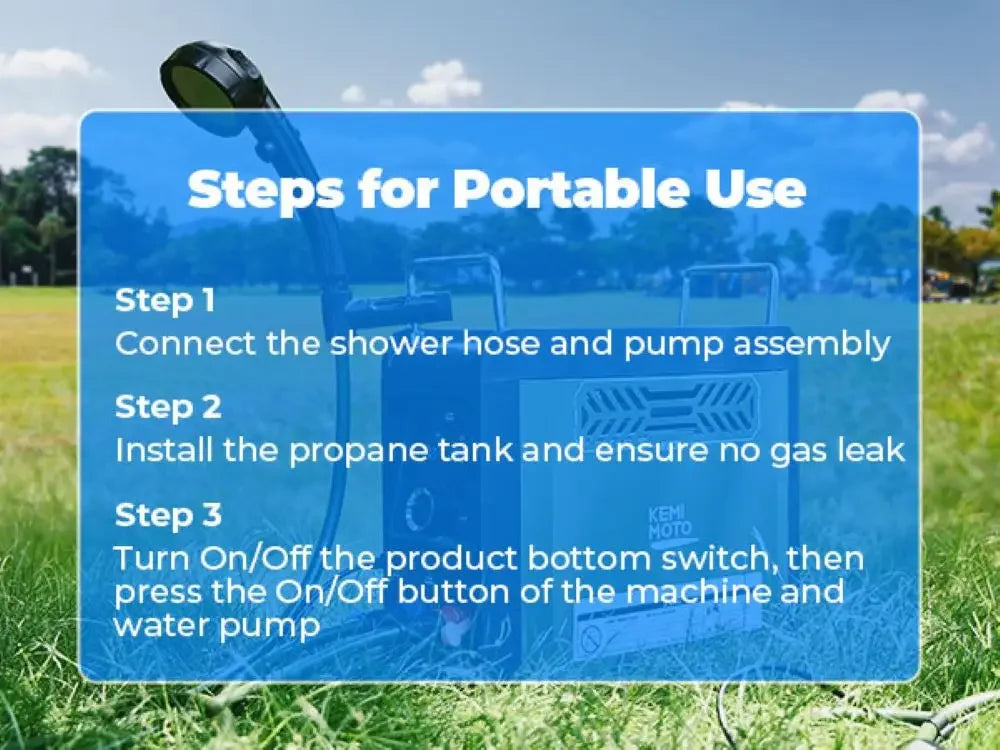 UTV Portable Shower Botane Outdoor Water Heater with Pump Max 100 Mins 3s Instant Hot 20,000 BTU 4000mAh Rechargeable Battery