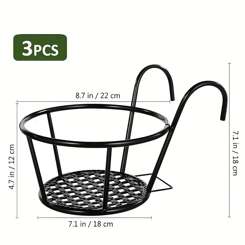 One pack of 1/2/3 iron art hanging flower pots with hanging hooks, metal plant planting hanging basket, detachable, for balcony