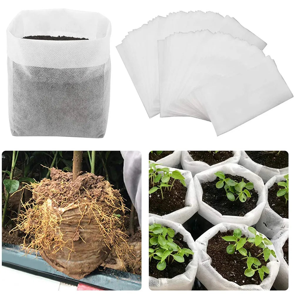 100Pcs Plant Grow Bags Nursery Bags Seeds To Sow Flower Pots Biodegradable Non-woven Fabric For Home Garden Accessories Tools