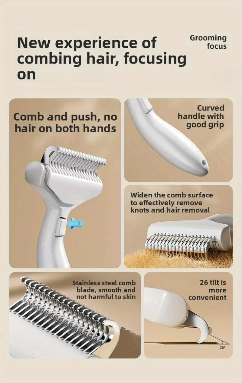 Pet Hair Removal Comb Curved Stainless Steel Teeth for Dogs Cats Detangling Brush for Long Thick Hair Professional Grooming Tool