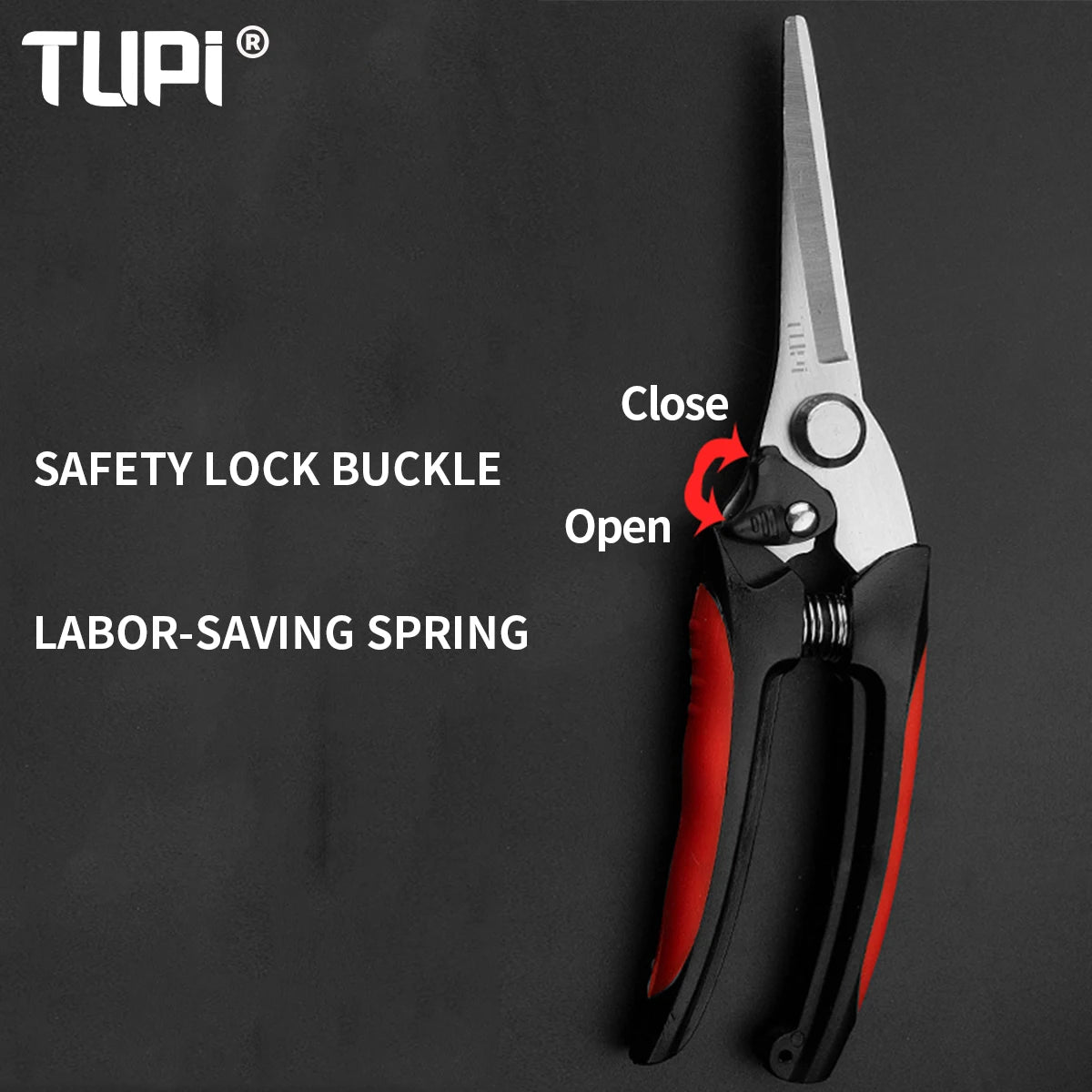 TUPI Stainless Steel Pruning Shears Sharp Branch Scissors with Non Slip Handle for Garden Fruit Tree Trimming Tools