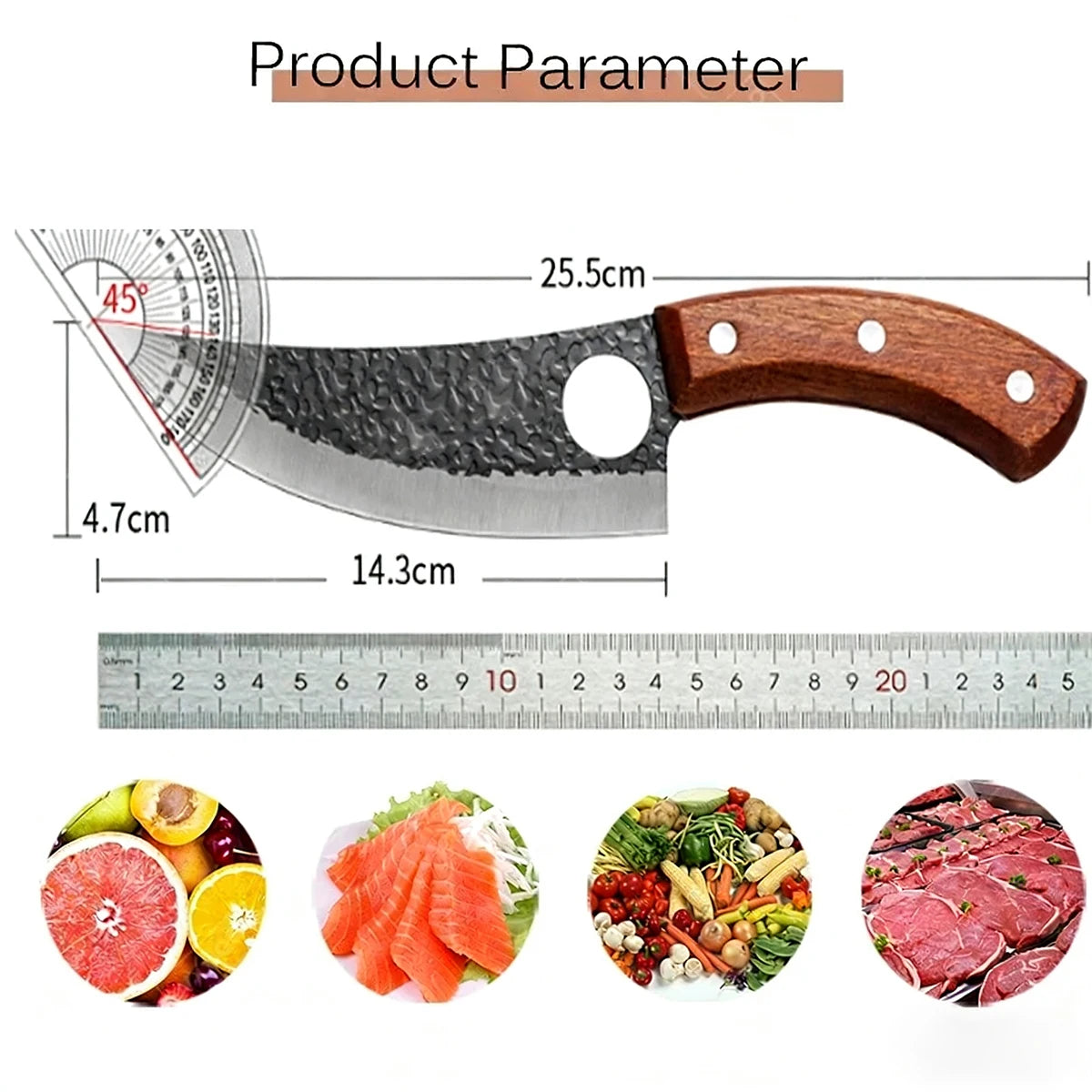 Professional Hand Forged Butcher Knife with Wooden Handle Stainless Steel Boning Knife Cutter Full Tang Kitchen Knife