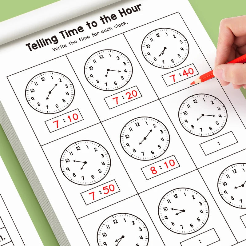 Children's Time Concept Practice Workbook, Suitable for Home School and Kindergarten Activities, Includes Reading and Math Practice Sheets, Perfect for Classroom Teaching and Back-To-School Supplies. Christmas Gifts.