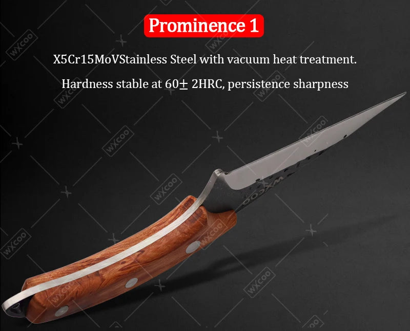 WXCOO Hand-Forged Butcher Knife Stainless Steel Kitchen Knife Full Tang Meat Cleaver Boning Chef Knife for Barbecue Cooking
