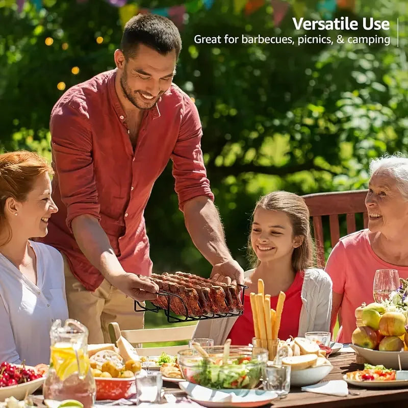BBQ Steak Racks Non-Stick Coated Steel Roasting Barbecue Rib Meat Lamb Roasting Grilling Stand Holds Outdoor Picnic Rib Rack
