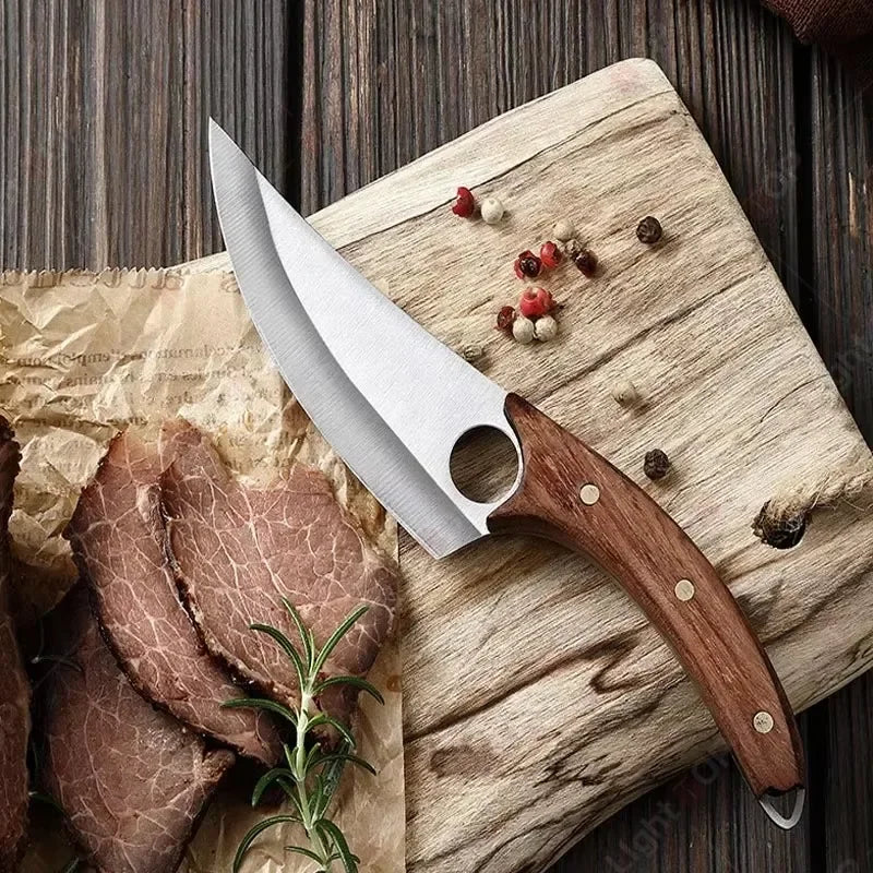 WXCOO Professional Kitchen Boning Knife Wooden Handle BBQ Knives Meat Eating Knife Butcher Knife Hammered Forged Stainless Steel